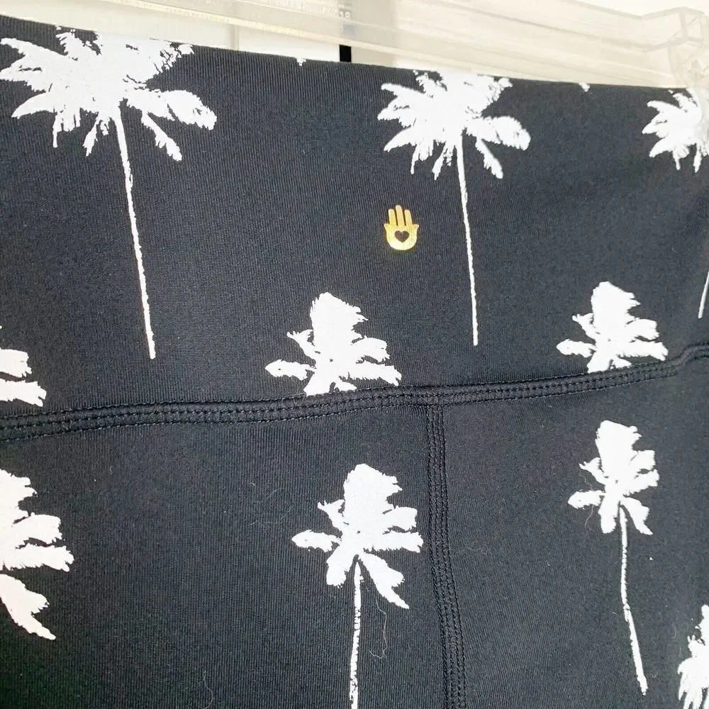 Spiritual Gangster Palm Tree Leggings Women's Size Small Black White High Rise S